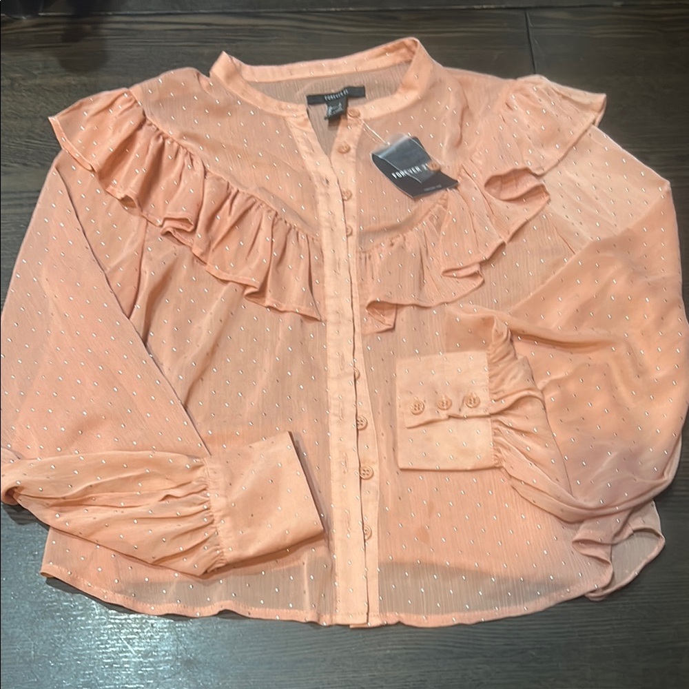 Forever 21 Coral Ruffle Blouse